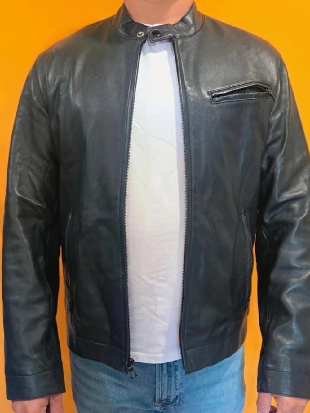 Men’s Black Genuine Leather Racer Jacket - Moto Style